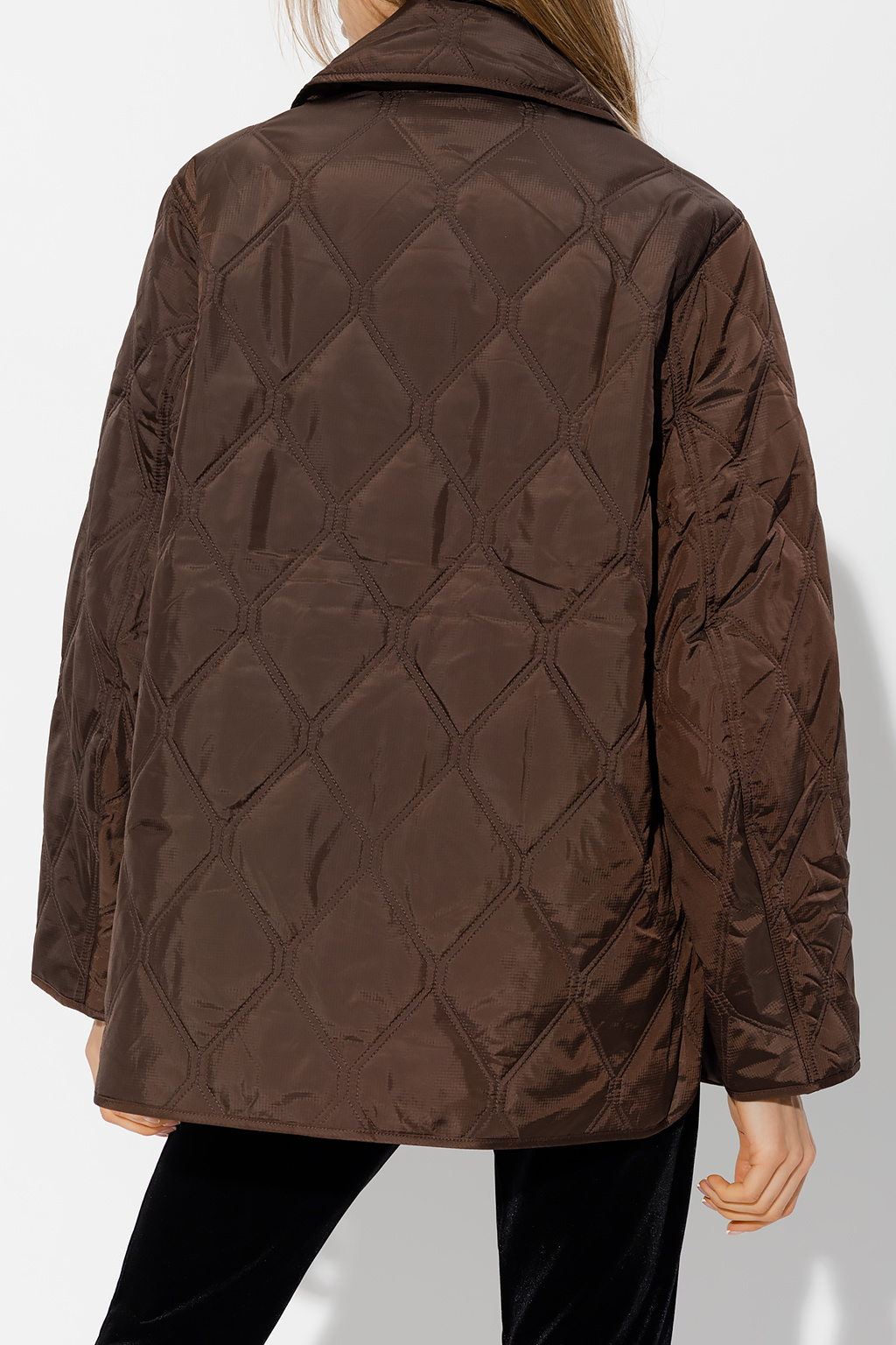 【関税＆送料込み】Ganni Brown Recycled Nylon Jacket striped knot shirt | Brown Quilted jacket Ganni